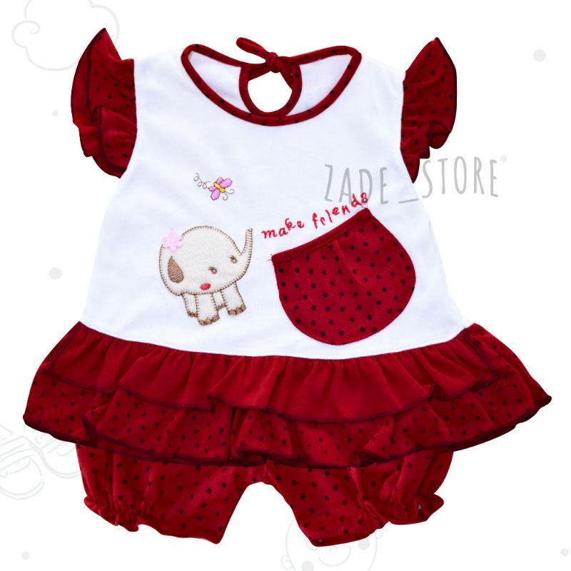 set dress bayi + celana setelan baju bayi perempuan Planet kidz baju anak baru lahir dress gajah