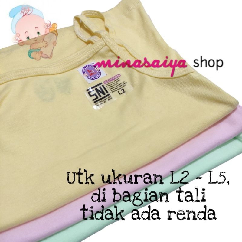 LOVE N MOM 3 pcs dan 6 pcs Kaos Dalam Bayi dan Anak Perempuan SNI Singlet Tali Tanktop Warna Uk. S - L5