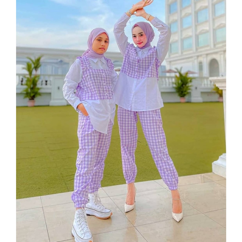 Baju setelan wanita terbaru bahan moscrepe mix katun
