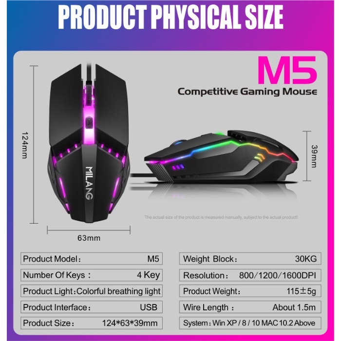 NEW MiWolf M5 Star Shuttle Gaming Mouse Wired Milang LED RGB MURAH