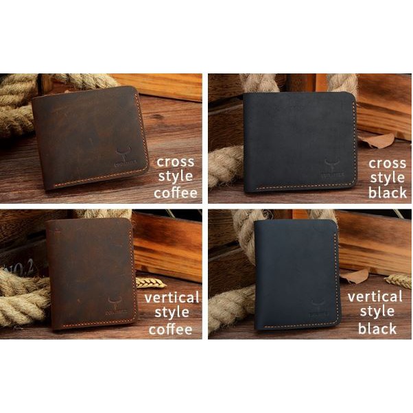 Cowather Dompet Kulit Pria Vintage Genuine Leather