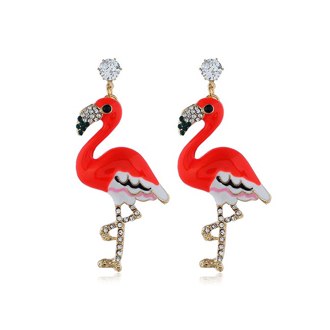 LRC Anting Tusuk Fashion Red Bird Alloy Earrings F61263