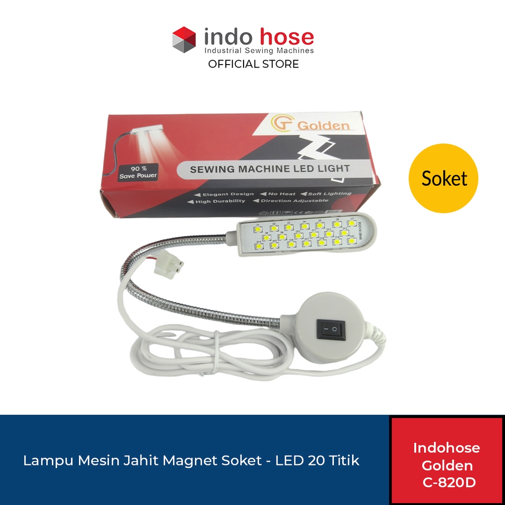 Indohose Golden C820D Lampu Mesin Jahit Soket Kabel Servo Motor LED 20