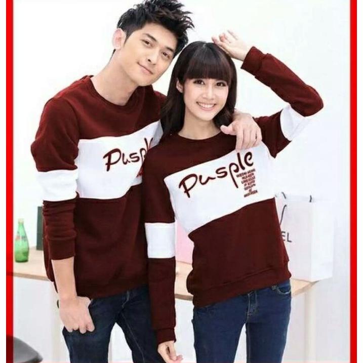 Lucky-Baju Couple Lengan Panjang Pusple-Sweater Couple-Sweater Pasangan Cowok Dan Cewek - Baju Kapel