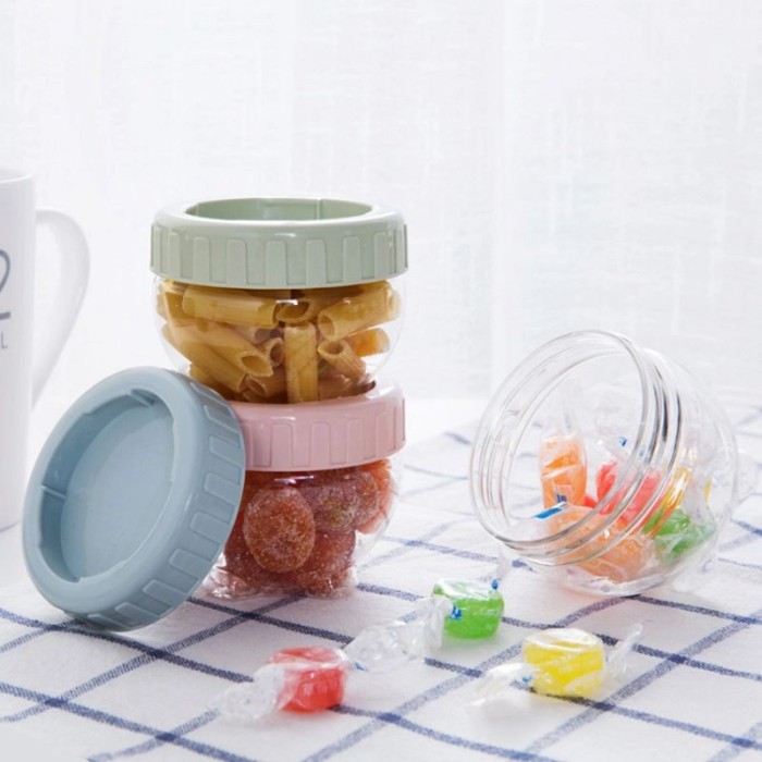 Smartchoice Toples snack 200 ml bisa ditumpuk/Food storage jar for snack Permen /Kuaci / Toples Mini Plastik Harga/pc