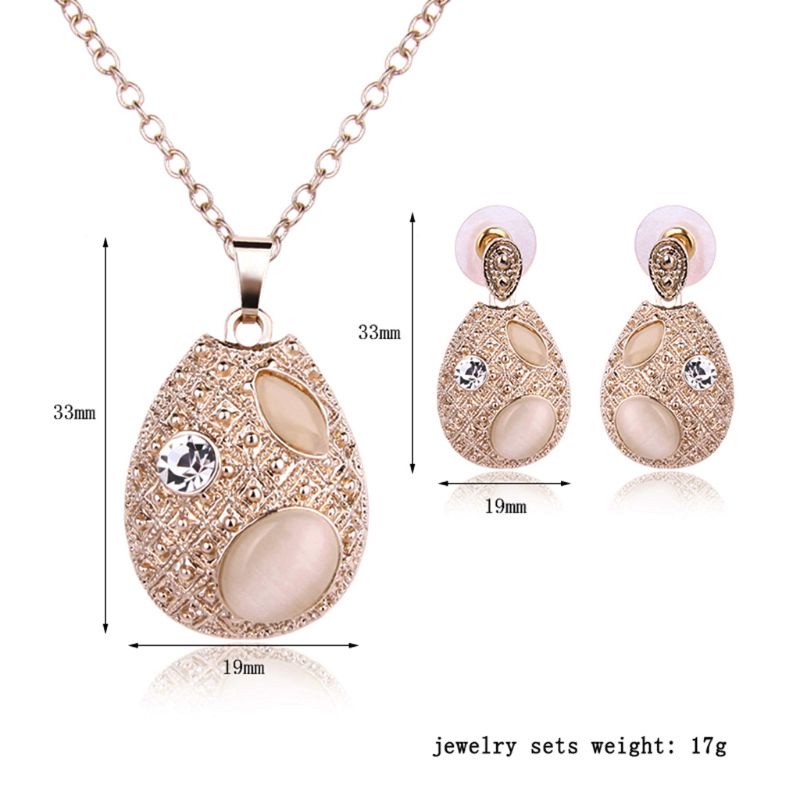 SIY  Pink Rhinestone Waterdrop Design Earrings Pendant Necklace Jewelry Set For Women