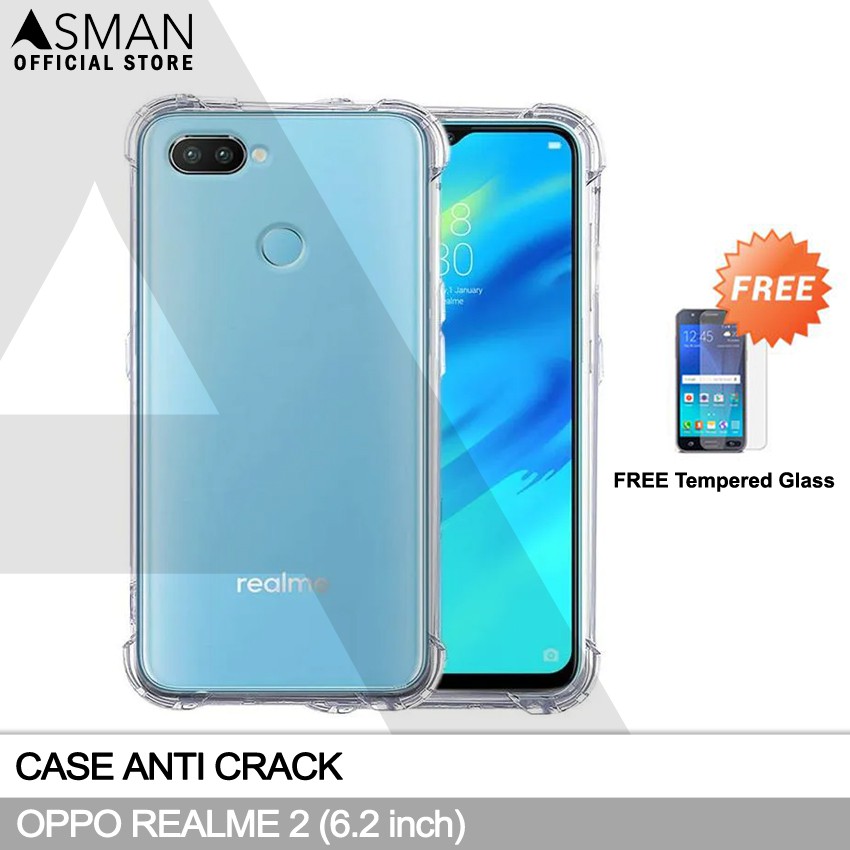 Anti Crack OPPO Realme 2 (6.2&quot;) | Soft Case Anti Bentur + FREE Tempered Glass