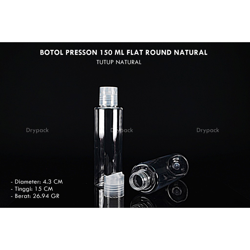 Botol Presson 150 ml Flat Natural tutup Natural