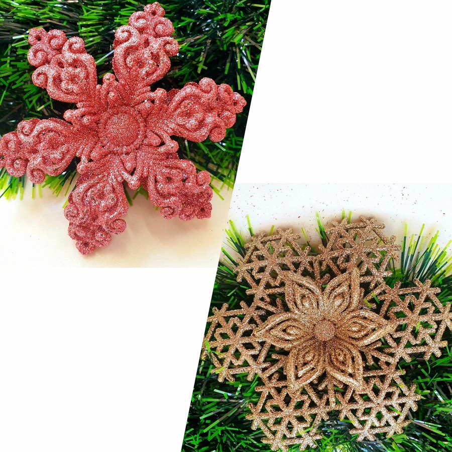 Snowflake 3D Tebal Hiasan Salju Gantungan Pohon Natal Emas Pink Murah