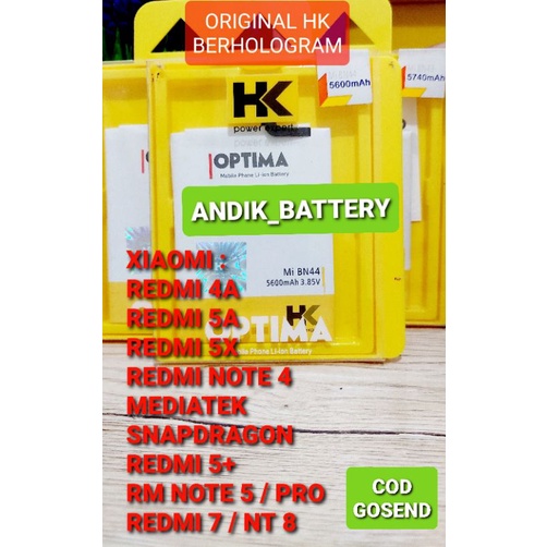 BATERAI XIAOMI REDMI 5A 5X 4A NOTE 4 REDMI 5+ PLUS NOTE 5 REDMI 7 MEDIATEX SNAPDRAGON DOBEL POWER HK