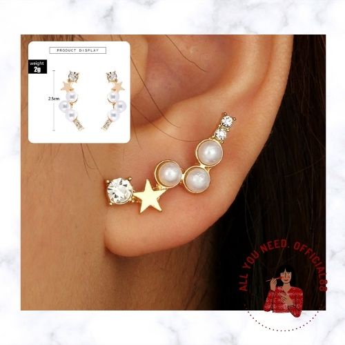 ✿AYN✿ Anting Bentuk Bintang FA20 Aksen Mutiara Untuk Wanita