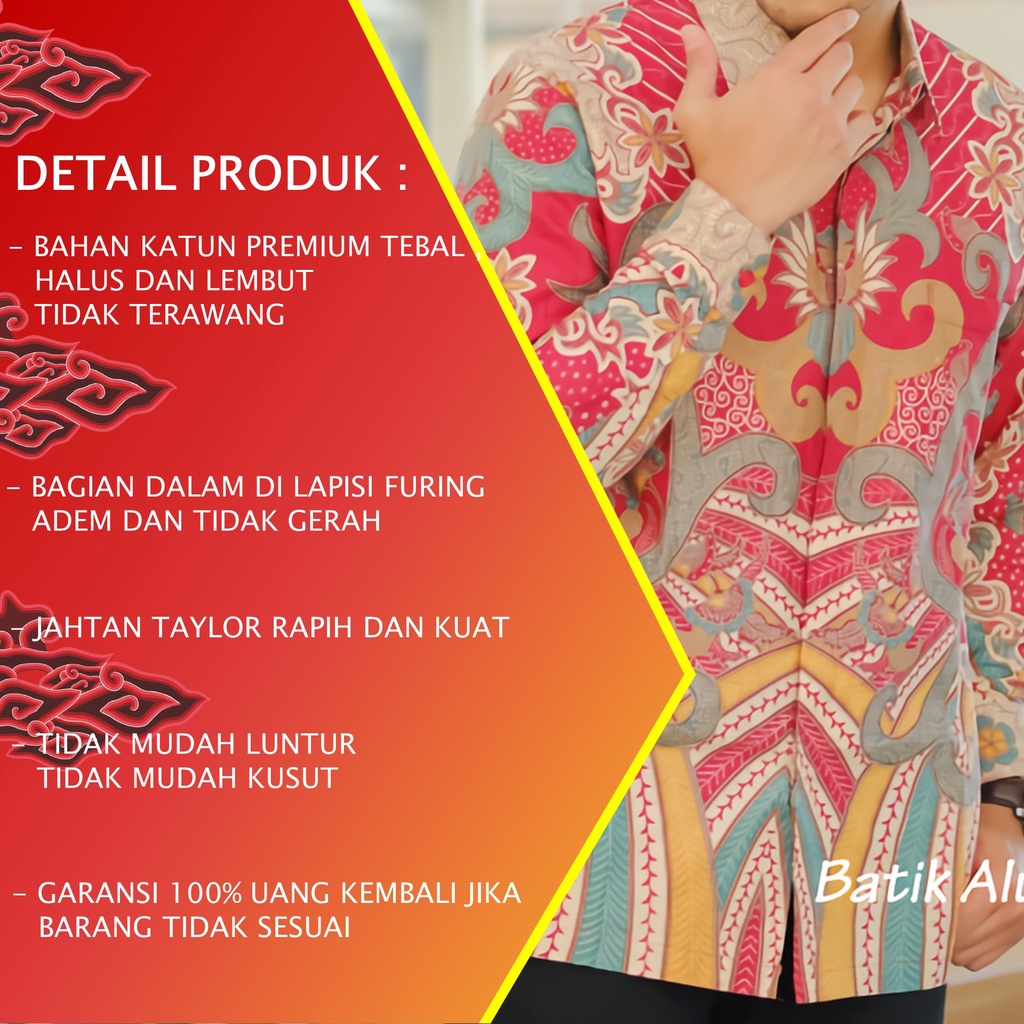 KEMEJA BATIK PRIA LENGAN PANJANG PREMIUM REGULAR MODERN BATIK ALUNA PCW 083