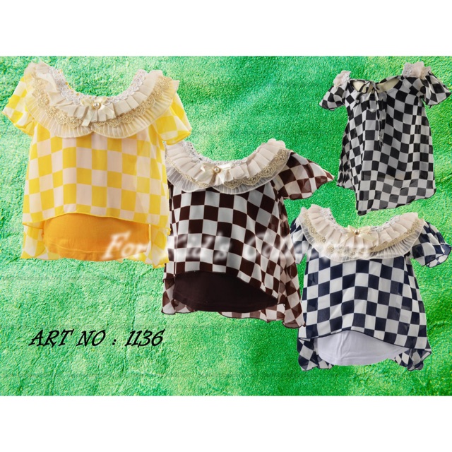 Blus Anak Perempuan Fashion Chiffon Printing Kombinasi Kaos Spandex