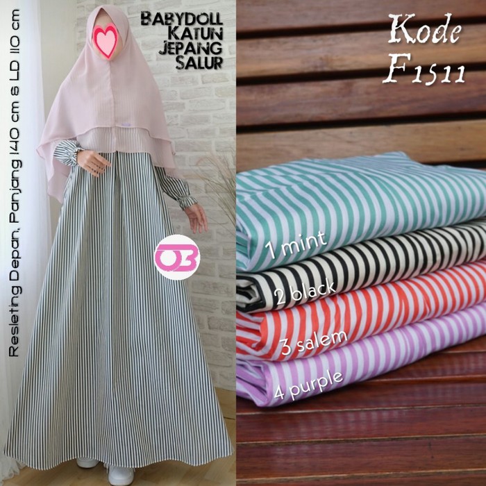 Gamis Katun Jepang Baju Muslim Wanita Babydoll Motif Salur