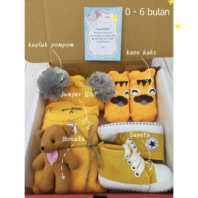 Hampers Bayi Newborn Baby Gift Set Unisex Kado Kelahiran Parcel Bayi Laki-laki Perempuan-Premium Kuning Tua