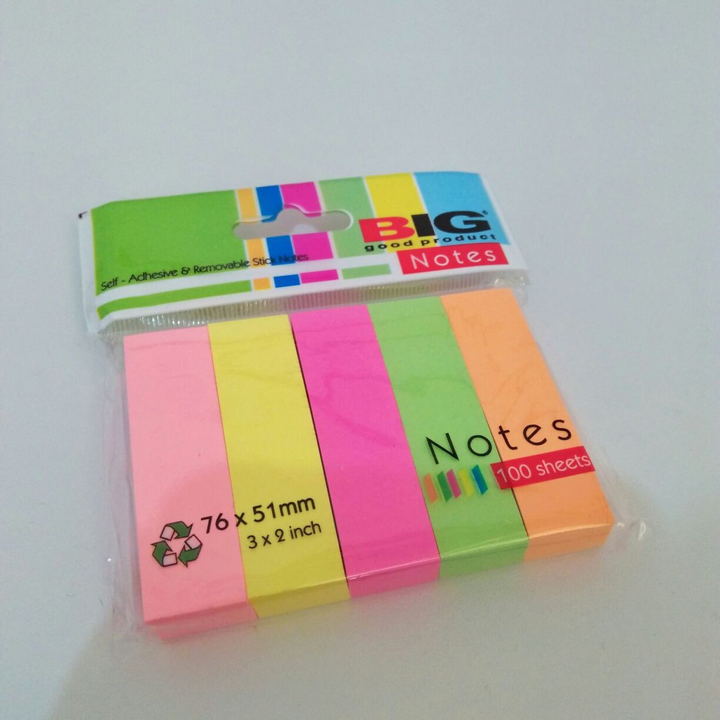 STICKY NOTE BIG / PENANDA BUKU / PEMBATAS BUKU KERTAS 76X51 5 WARNA ...