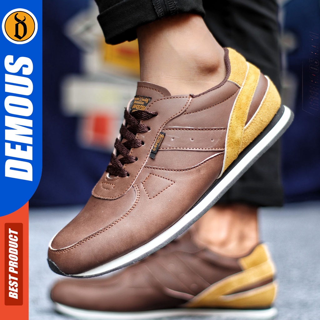 Sepatu Sneakers Pria Sepatu Casual Pria Kulit Asli Sepatu Kerja Kuliah Kondangan Sepatu Hitam Pria DEMOUS JELAL