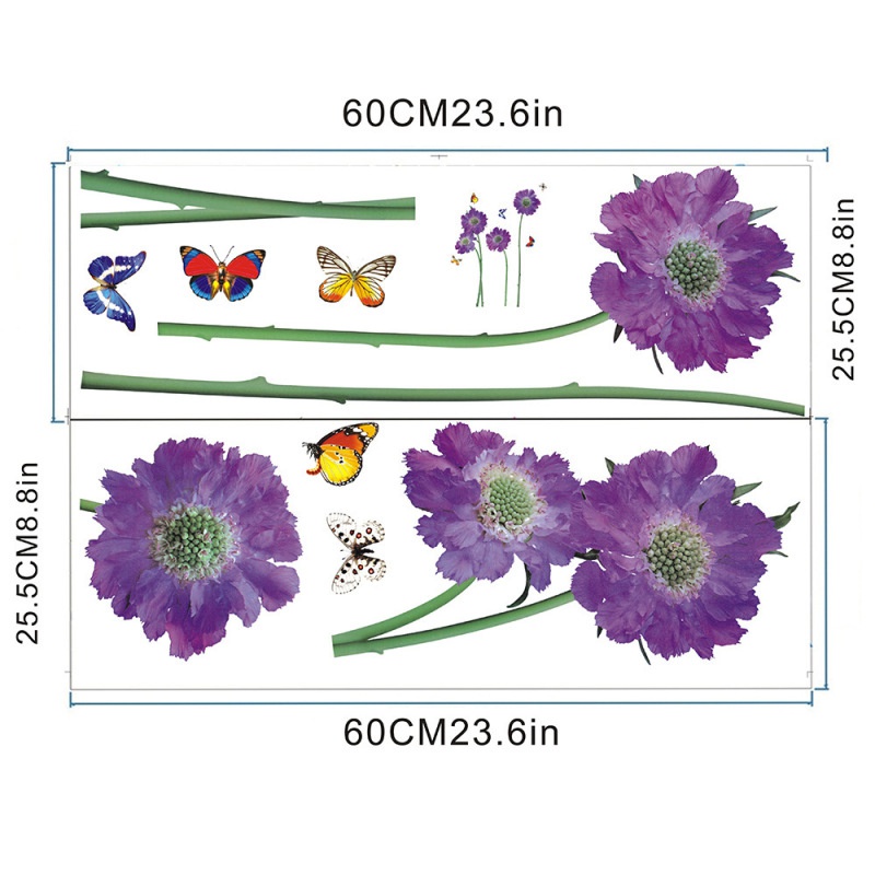 Stiker Dinding Motif Bunga Butterfly Warna Ungu Untuk Dekorasi Kamar Tidur Anak