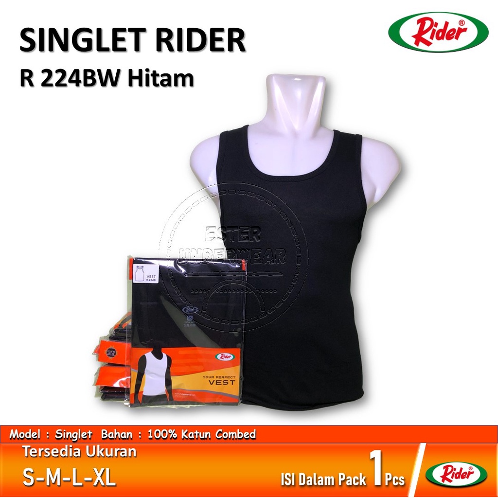 Kaos Singlet Pria RIDER R 224 BW Hitam isi 1/Pack