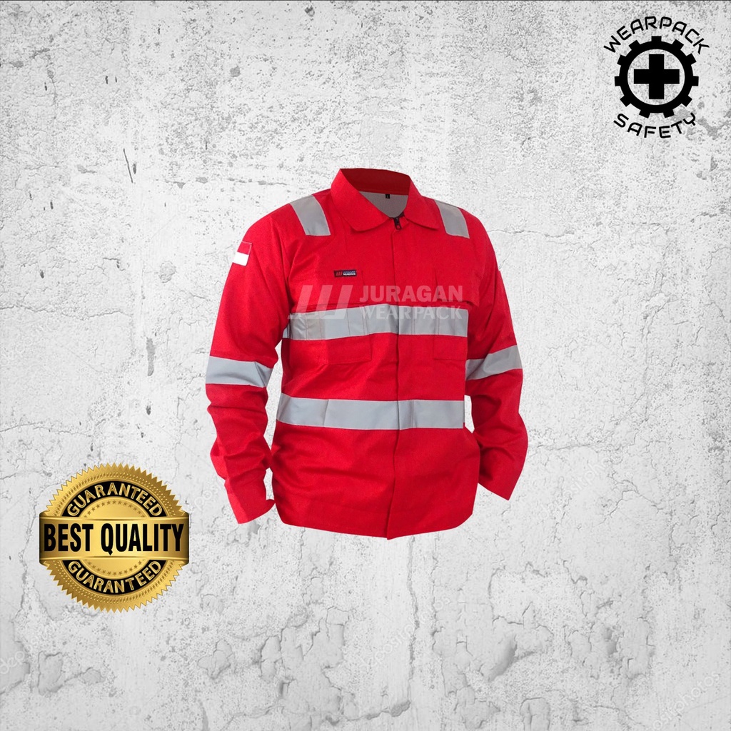 Wearpack Kerja Safety / Kemeja Safety Lengan Panjang Warna Merah