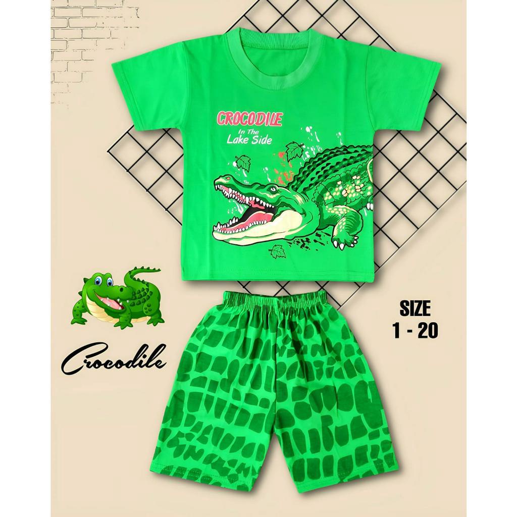 SETELAN BAJU ANAK BUAYA CROCODILE HIJAU UNTUK ANAK 2-10 TAHUN