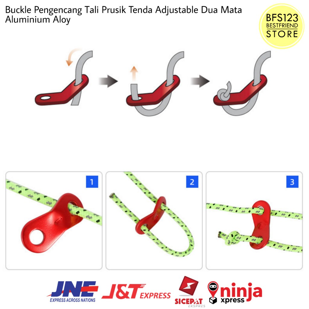 Buckle Pengencang Tali Prusik Tenda Adjustable Dua Mata Aluminium Aloy