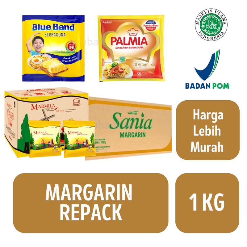 

Blueband / Palmia / Marmila / Sania / Mother Choice / Simas / Butter Sub Margarin Kemasan Repack / Loslosan [1kg]