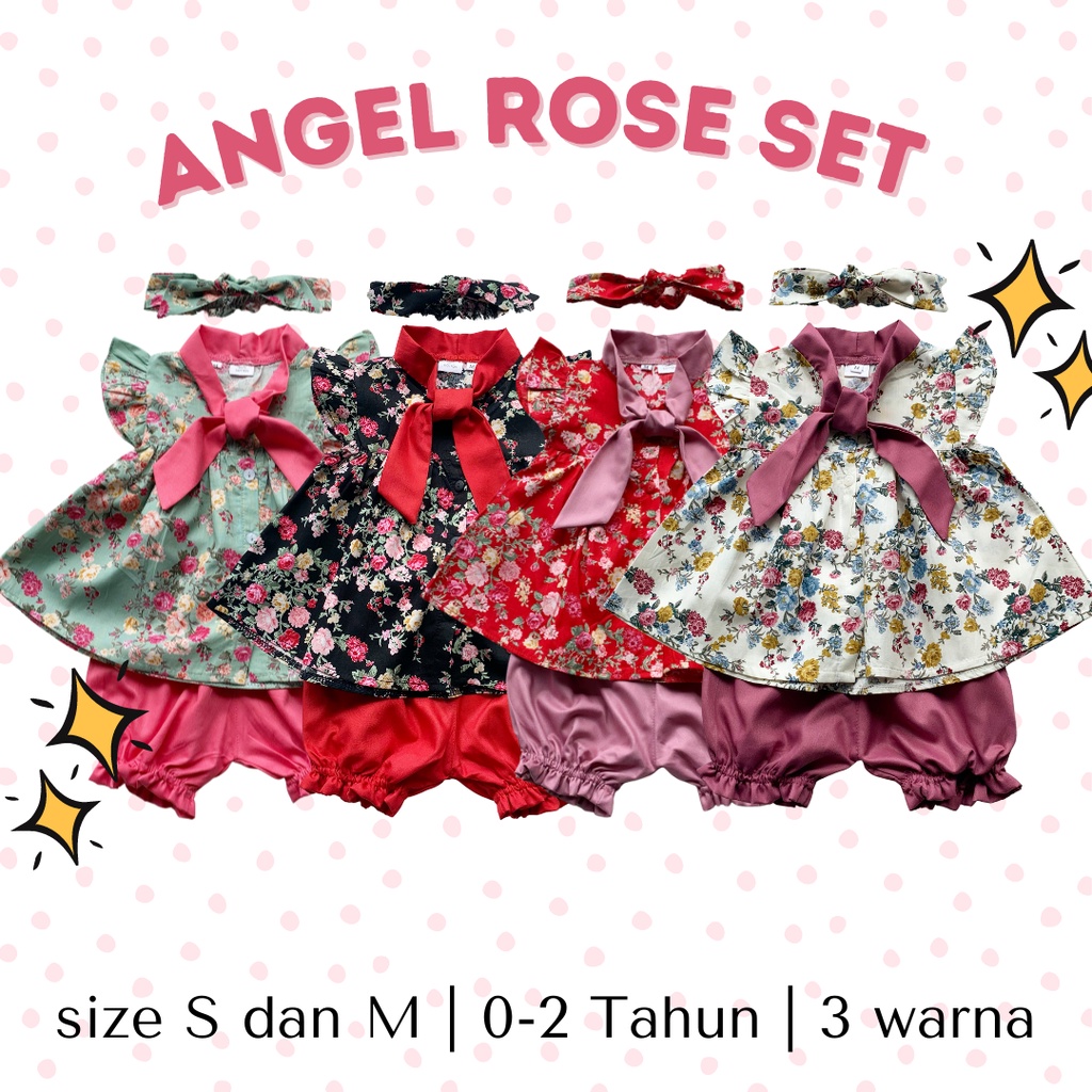 setelan katun jepang anak fashion baby newborn balita perempuan cewek 1-2 tahun 0-12 bulan ANGEL ROSE SET