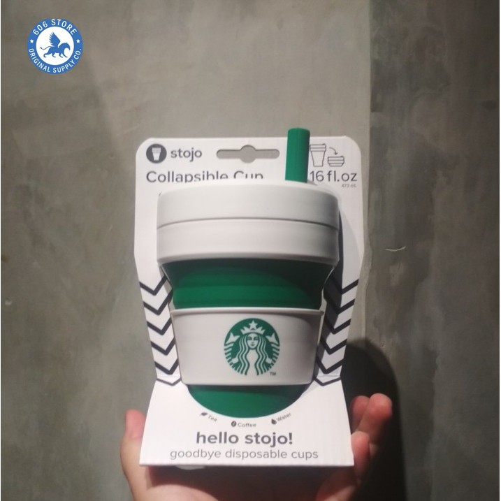 Original Starbucks Tumbler Stojo VIETNAM 16Oz (GREEN WHITE / HIJAU)