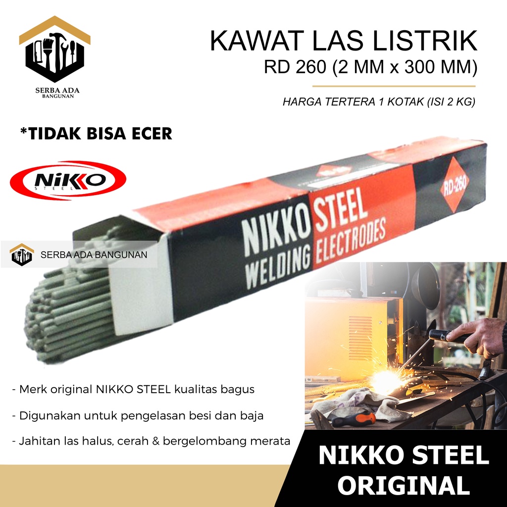 Kawat Las 2 mm Nikko RD 260 / KAWAT LAS Listrik NIKKO RD 260 2mmx300mm isi 2 kg