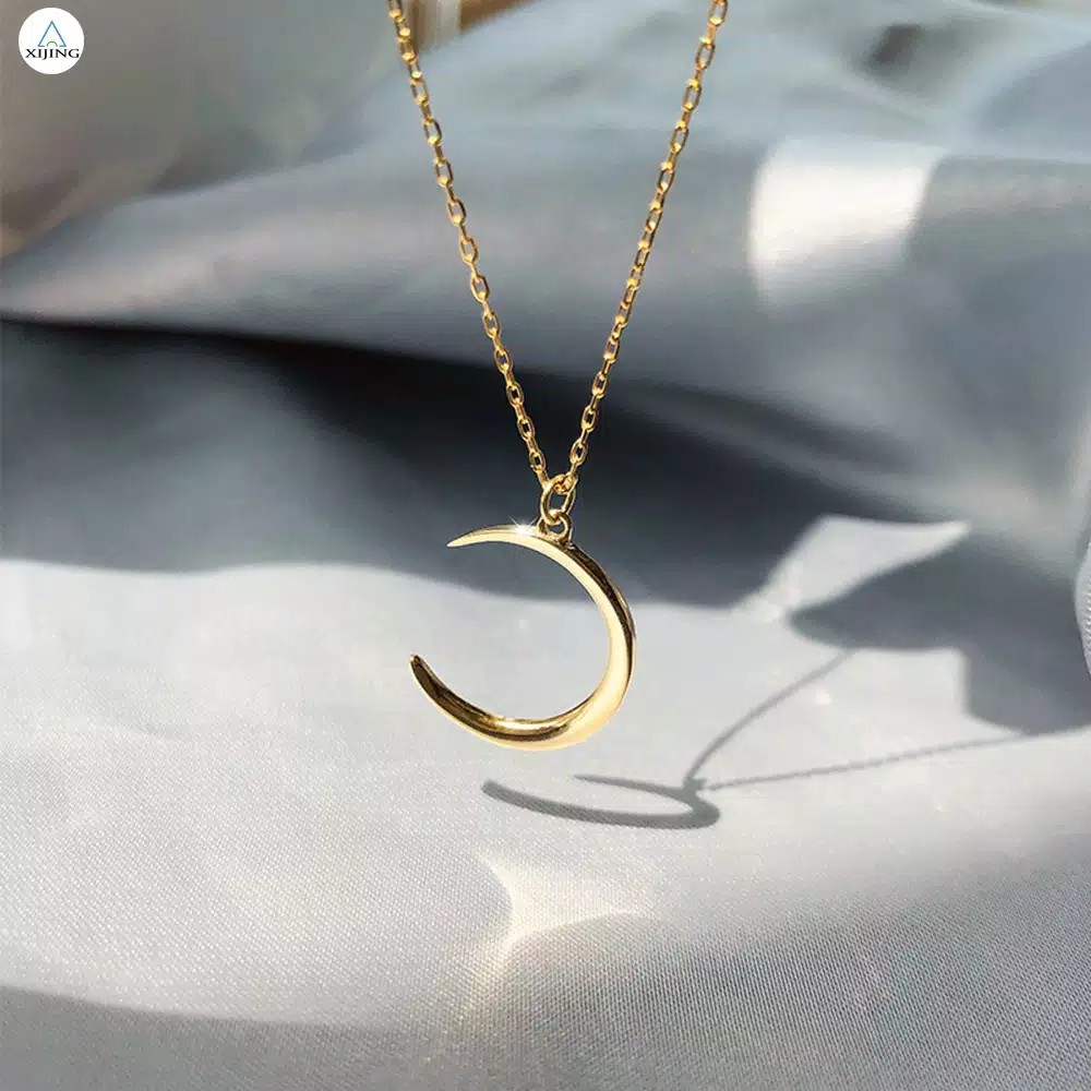 Kalung Rantai Dengan Liontin Bentuk Bulan Sabit Model Simple untuk Wanita