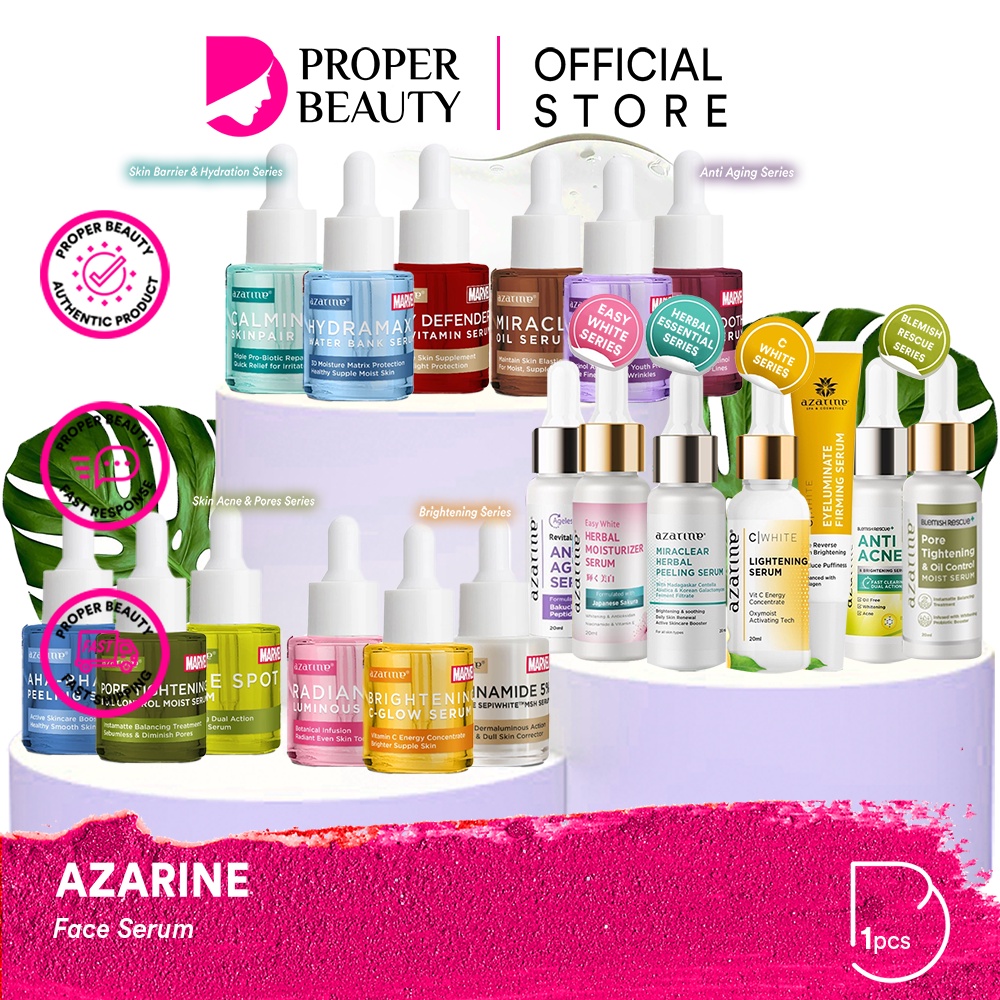 AZARINE Face Serum Indonesia / C White Easy White Blemish Rescue Herbal Essential / Lightening Eyeluminate Moisturizer Anti Acne Pore Tightening Peeling Aging Vit C Sakura 20ml / Facial Wash Toner Essence Ampoule Eye Cream Sunscreen Mask / Paket Set Wajah