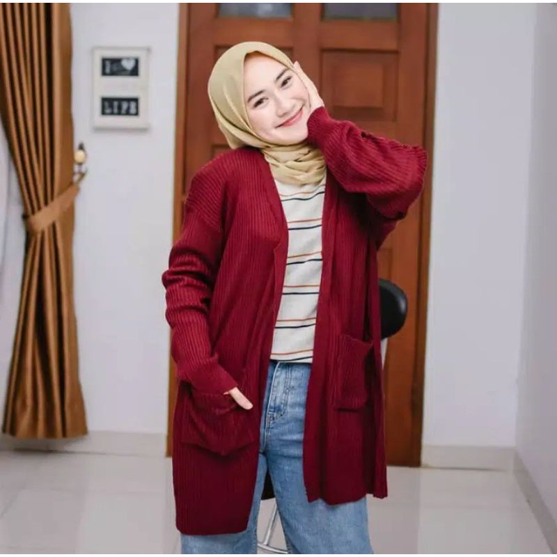 Knit Basic Outer long cardy boxi premium d r a474 size L