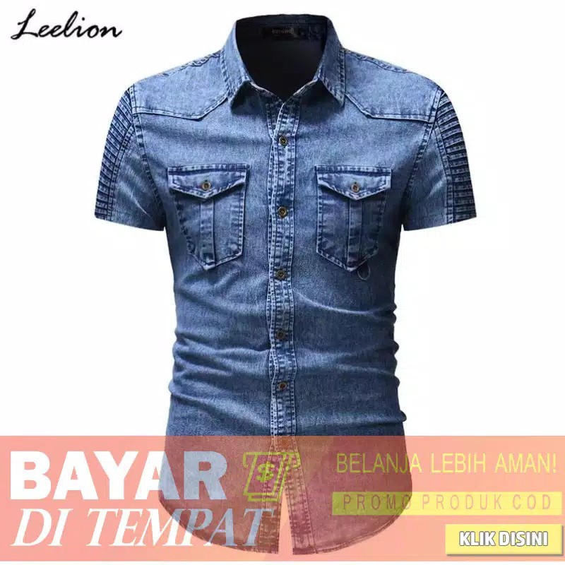 kemeja jeans lengan pendek / dalton SIZE M,L,XL