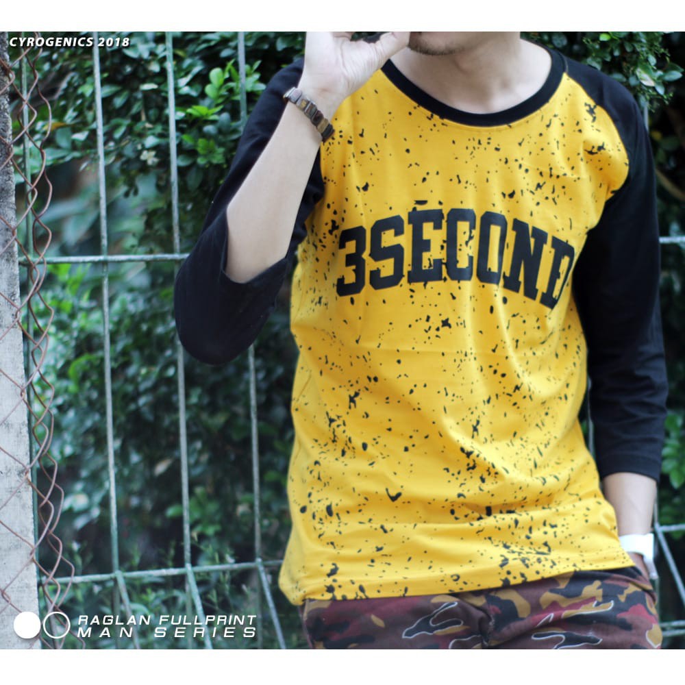 Kaos Pria 3Second Raglan Lengan Panjang 3/4 Baju Tshirt Atasan Cowok Distro Murah Terlaris