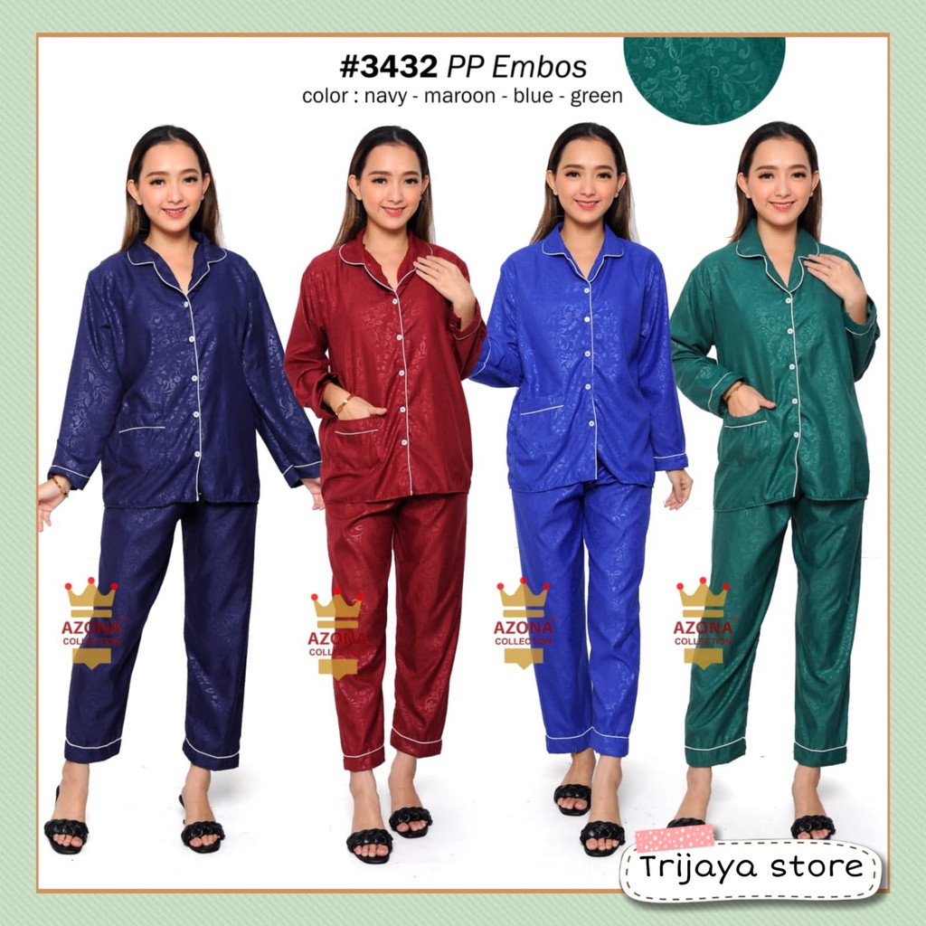 Trijaya . baju tidur wanita PP EMBOS lengan panjang / piyama PP embos bahan katun eropa allsize