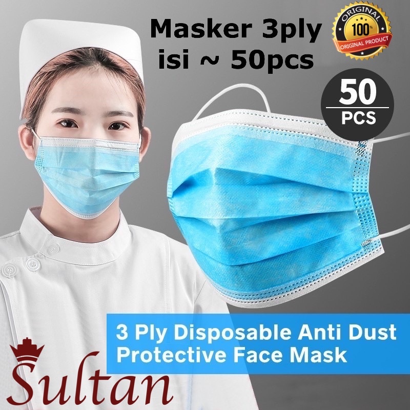 PROMO SULTAN MASKER 3PLY BIRU ORIGINAL ISI 50PCS NONBOX