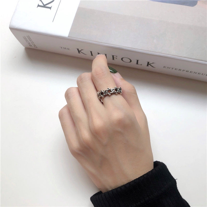 Ring Six-pointed Star Hollow Korean Temperament Simple Metal Braided Ring