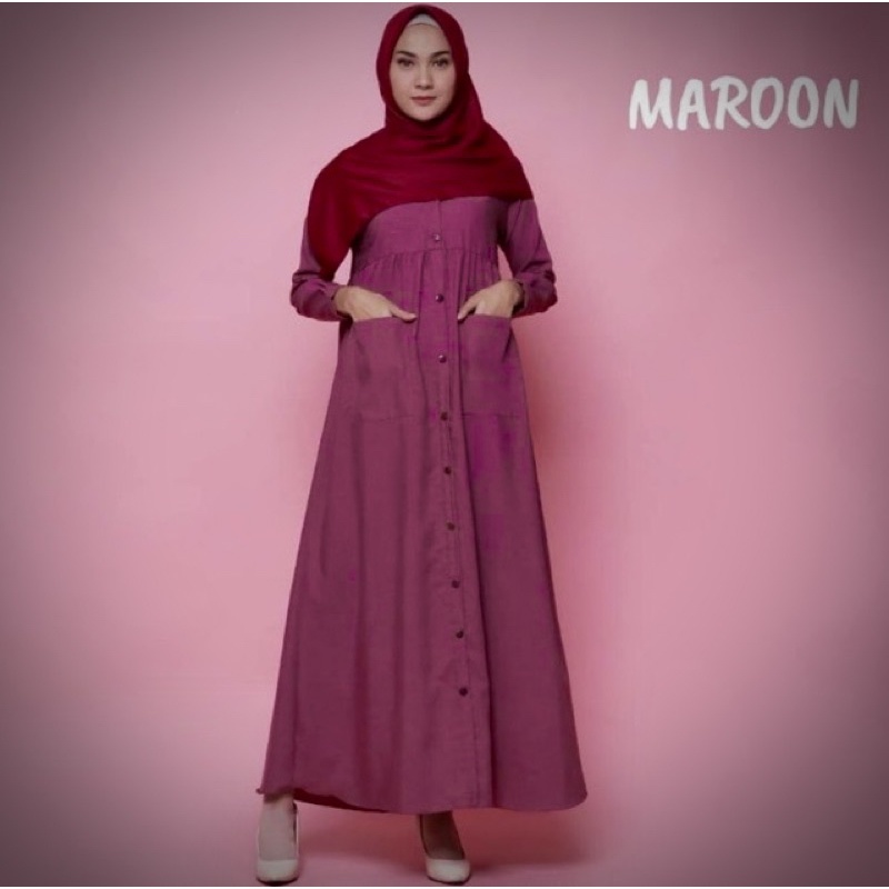 Gamis polos kancing bahan toyobo fodu | dress kancing saku luar