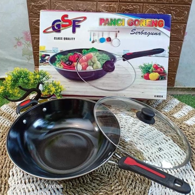 PANCI WAJAN GORENG PENGGORENGAN SERBAGUNA TEFLON TUTUP KACA GSF 1032K / 1032 K UKURAN 32CM DAN 1132