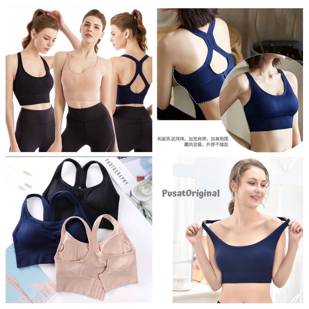 Women Sport Bra Fashion Tanpa Kawat Dengan Pengait Model Silang