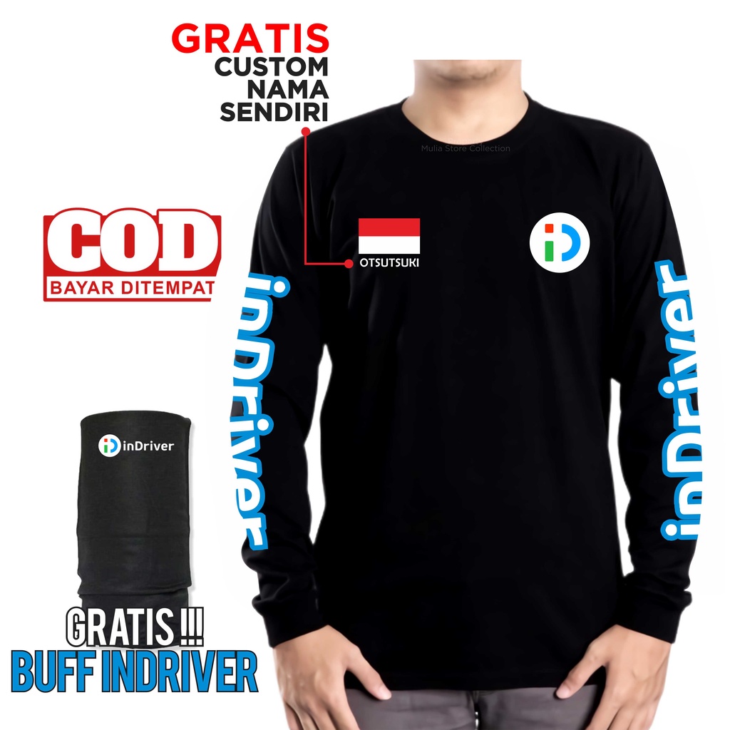 Kaos OJO-L Lengan Panjang Cotton Combed 30s INDRIVER Gratis Custom Nama Dan Gratis Masker Buff