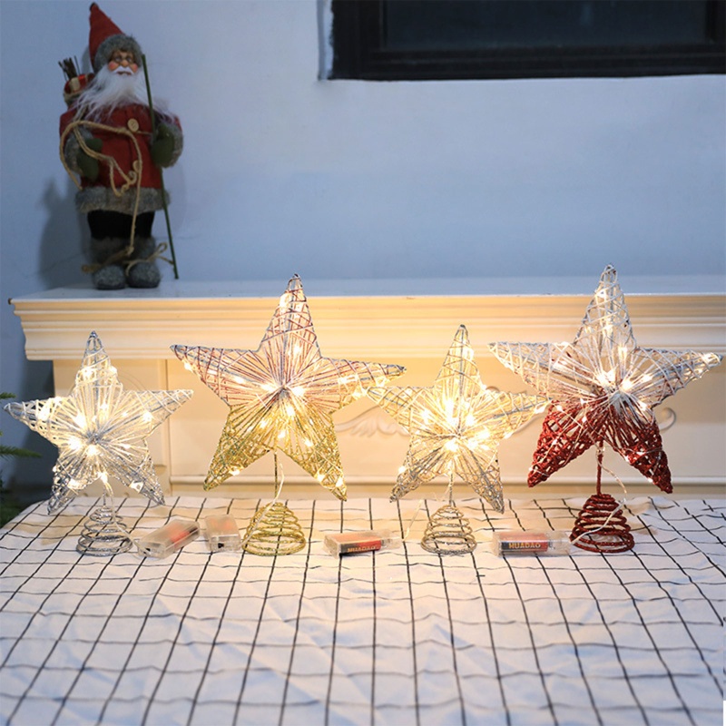 Ornamen Topper Pohon Natal Bentuk Bintang Dengan Lampu Led Glitter