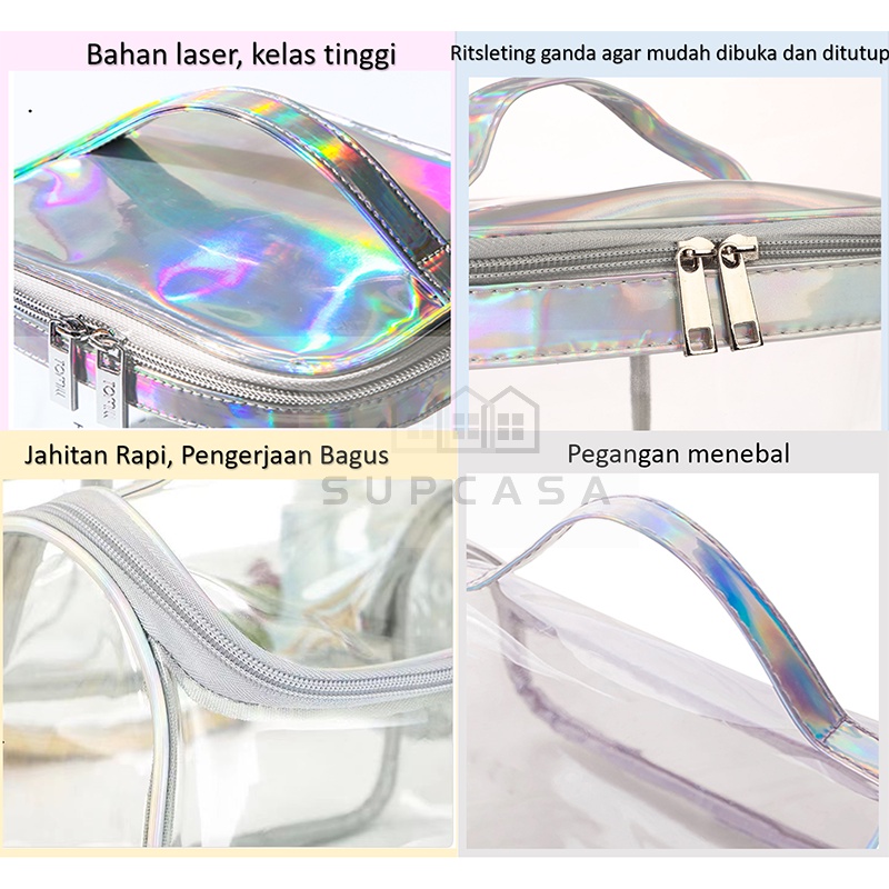 Tas Kosmetik Washbag / Tas Alat MakeUp / Cosmetic Bag Organizer / Tas Make Up Wanita/Tas Kosmetik Anti Air/Tas Kosmetik Travel Transparan /Cosmetic Cube Transparent Clear PVC Toiletries Wash Bag /Pouch Kosmetik