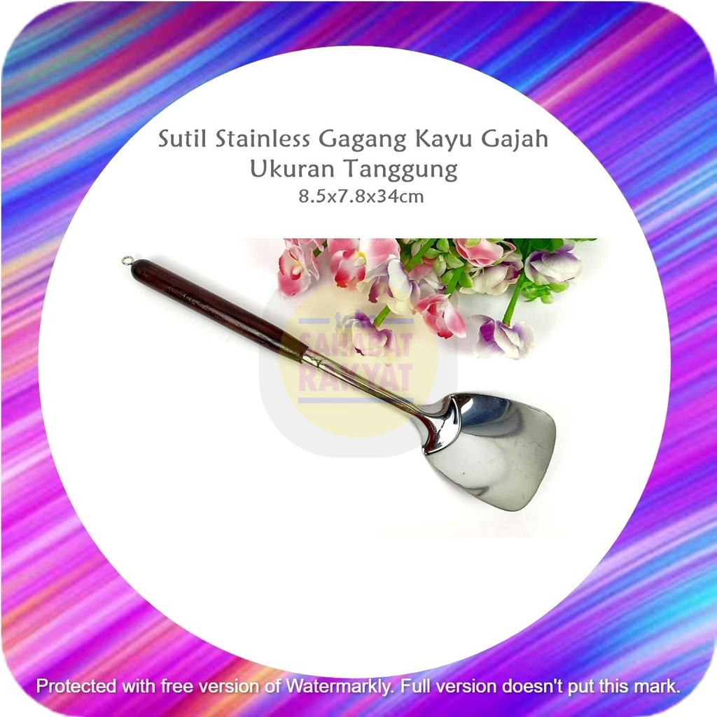 Sutil Satinless Gagang Kayu Gajah Tanggung 34cm &amp; Panjang 43.5cm