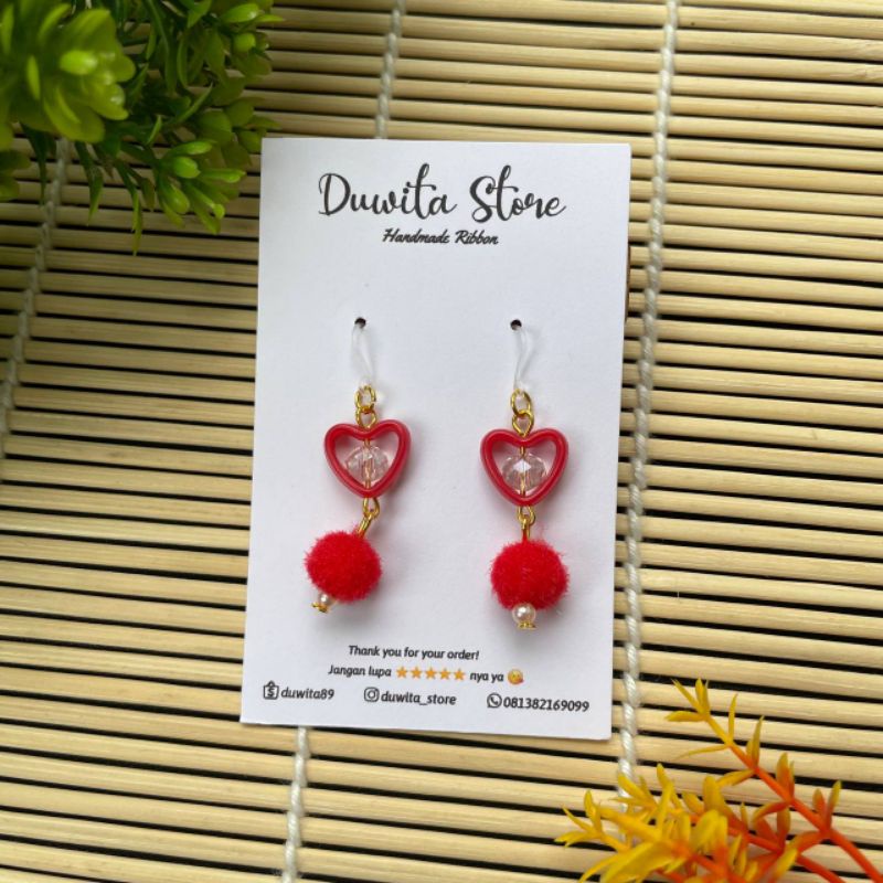 HANDMADE ANTING ANAK/DEWASA KAITAN PLASTIK/GOLD MOTIF LOVE POM2