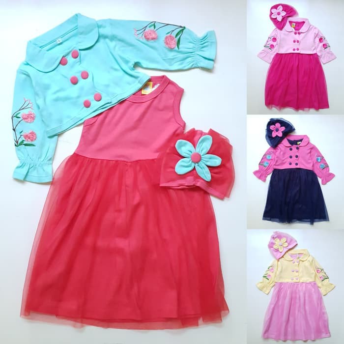 Baju Muslim Gamis Anak Bayi Perempuan Tutu Bunga
