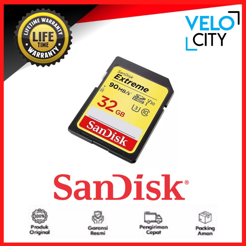 SD Card SanDisk Extreme 32GB SDHC UHS-I 4K U3 up to 90Mbps Original