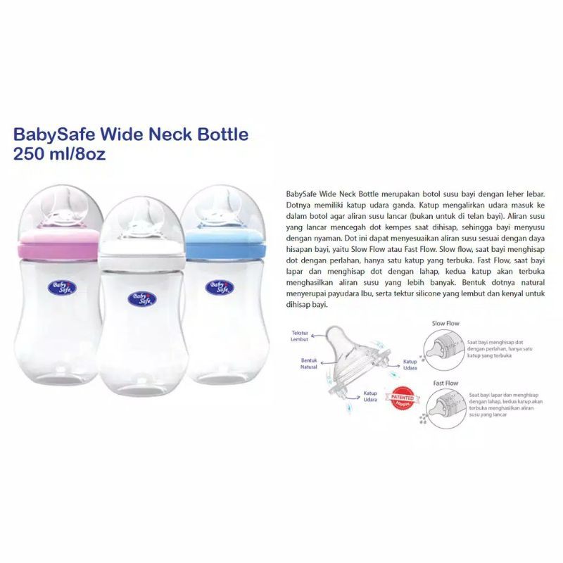 Baby Safe Bottle Wide Neck 250ml WN002 Botol Susu Anak Bayi