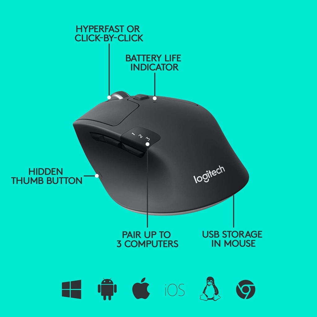 Logitech M720 Triathlon Multi-Device Bluetooth Wireless Mouse Flow